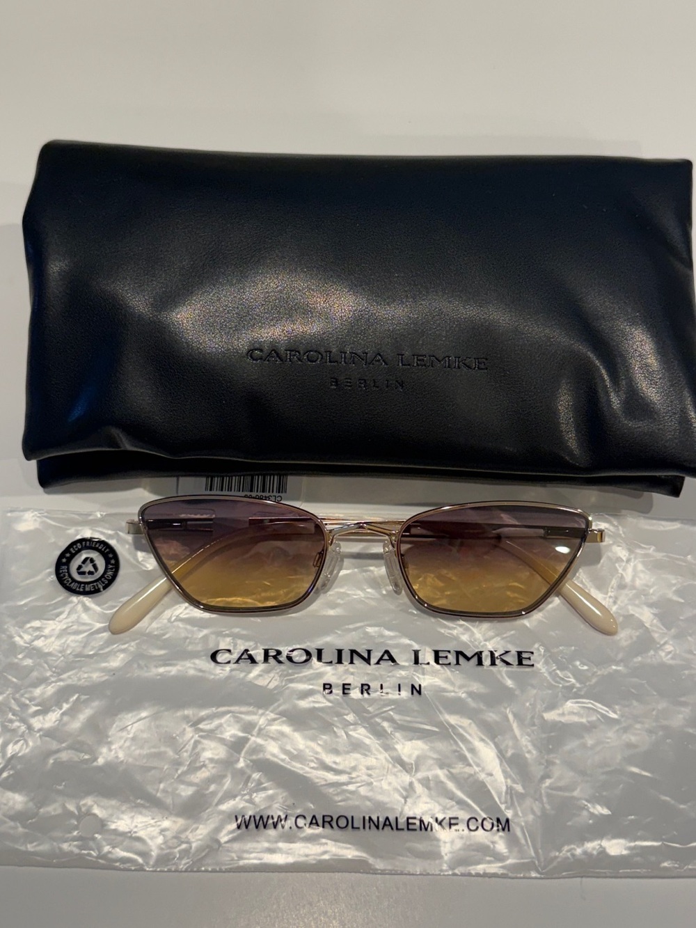 NEW Carolina Lemke CATO Gold Metal Sunglasses Gradient Lenses Hollywood Glam - Picture 4 of 10